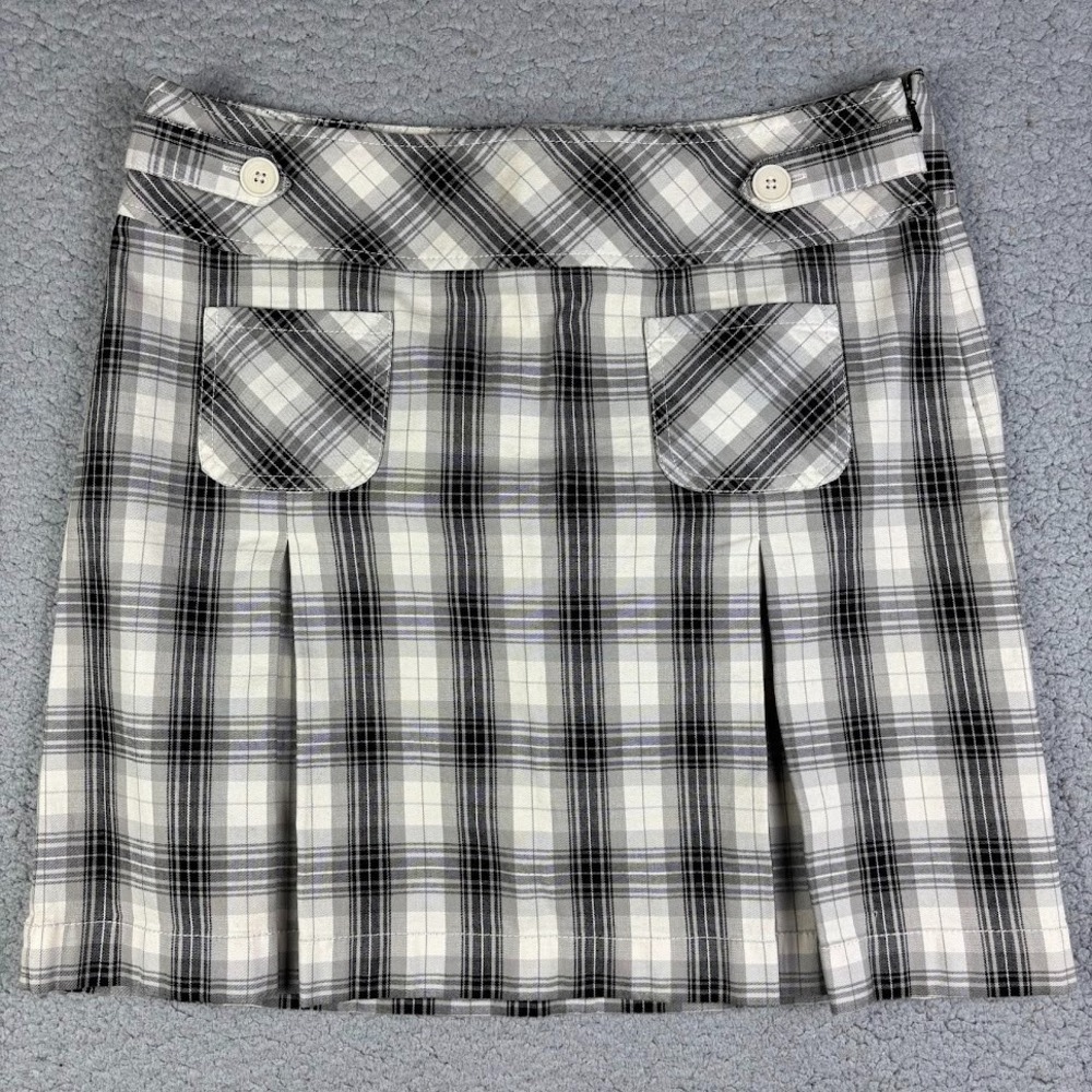 Ann Taylor Loft A-Line Skirt Size 8 Above Knee Mini Pleated Plaid Womens Stretch